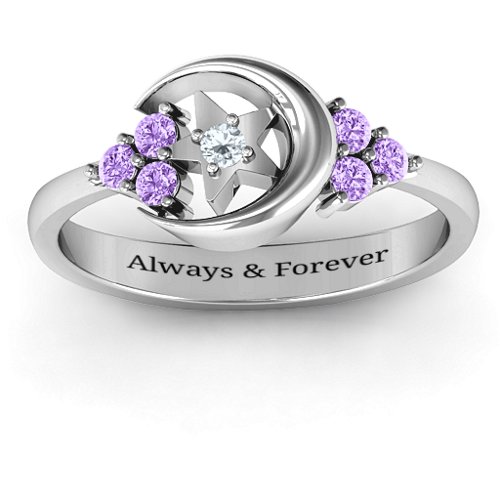 Beautiful Night Ring – 10K White Gold with Cubic Zirconia and Amethyst