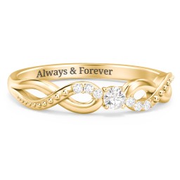 Double Infinity Gemstone Ring with Accents in 18K Gold Plated Silver with Cubic Zirconia and White Premium Zirconia