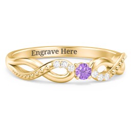 Double Infinity Gemstone Ring with Accents in 18K Gold Plated Silver with Amethyst and White Premium Zirconia