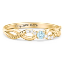 Double Infinity Gemstone Ring with Accents in 18K Gold Plated Silver with Blue Topaz and White Premium Zirconia