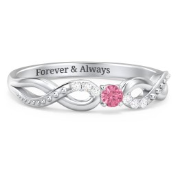 Double Infinity Gemstone Ring with Accents in 925 Sterling Silver with Pink Tourmaline and White Premium Zirconia