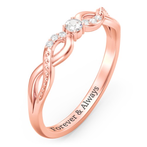 Double Infinity Gemstone Ring with Accents – 10K Rose Gold with Cubic Zirconia and White Premium Zirconia