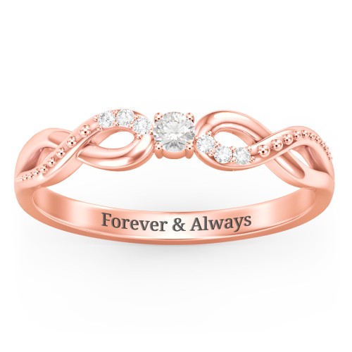 Double Infinity Gemstone Ring with Accents – 10K Rose Gold with Cubic Zirconia and White Premium Zirconia