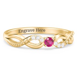 Double Infinity Gemstone Ring with Accents in 18K Gold Plated Silver with Ruby and White Premium Zirconia