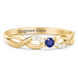 Double Infinity Gemstone Ring with Accents in 18K Gold Plated Silver with Blue Sapphire and White Premium Zirconia