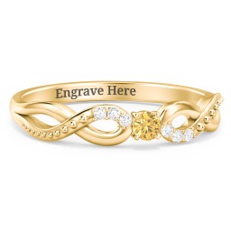 Double Infinity Gemstone Ring with Accents in 18K Gold Plated Silver with Citrine and White Premium Zirconia