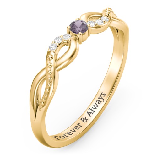 Double Infinity Gemstone Ring with Accents – 18K Gold Plated Silver with Alexandrite and Black Premium Zirconia