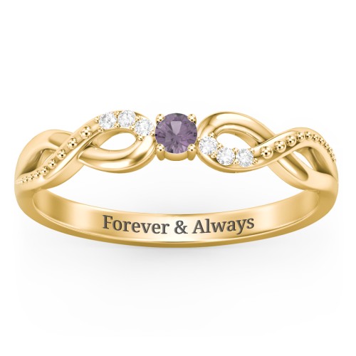 Double Infinity Gemstone Ring with Accents – 18K Gold Plated Silver with Alexandrite and White Premium Zirconia