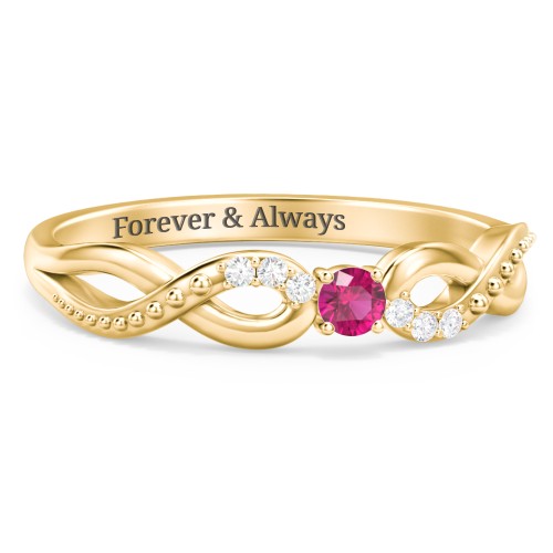 Double Infinity Gemstone Ring with Accents – 18K Gold Plated Silver with Ruby and White Premium Zirconia
