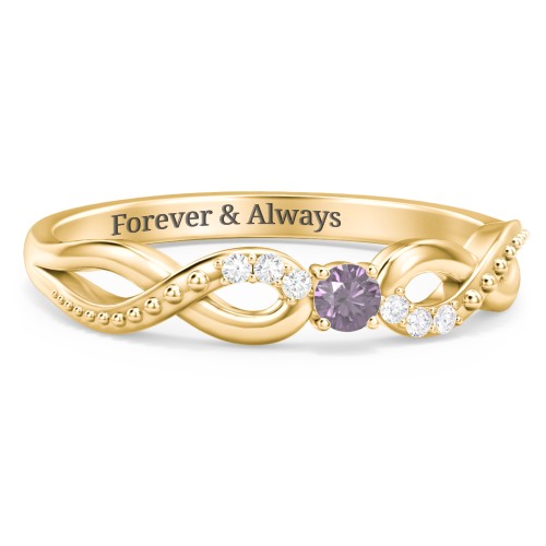 Double Infinity Gemstone Ring with Accents – 18K Gold Plated Silver with Alexandrite and Black Premium Zirconia