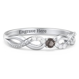 Double Infinity Gemstone Ring with Accents in 925 Sterling Silver with Smokey Quartz and White Premium Zirconia