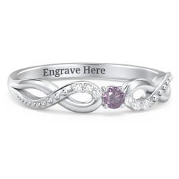Double Infinity Gemstone Ring with Accents in 925 Sterling Silver with Alexandrite and Lab Diamond