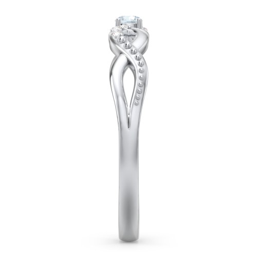 Double Infinity Gemstone Ring with Accents – Sterling Silver with Aquamarine and Diamond