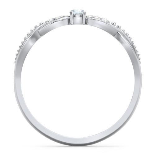 Double Infinity Gemstone Ring with Accents – Sterling Silver with Aquamarine and Diamond