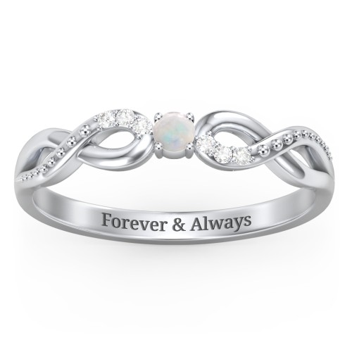 Double Infinity Gemstone Ring with Accents – Sterling Silver with Opal and White Premium Zirconia