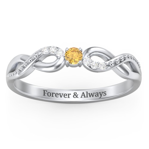 Double Infinity Gemstone Ring with Accents – Sterling Silver with Citrine and Diamond