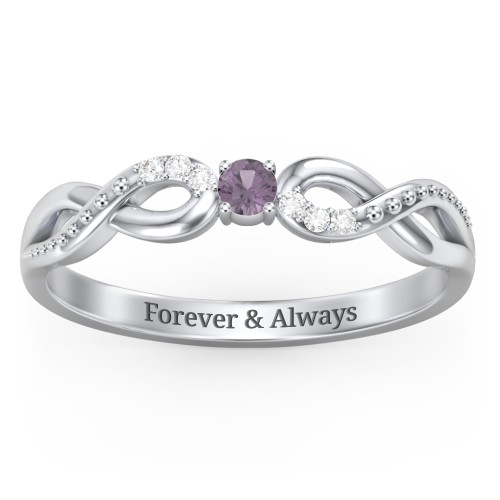 Double Infinity Gemstone Ring with Accents – Sterling Silver with Alexandrite and White Premium Zirconia