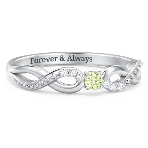 Double Infinity Gemstone Ring with Accents – Sterling Silver with Peridot and Diamond