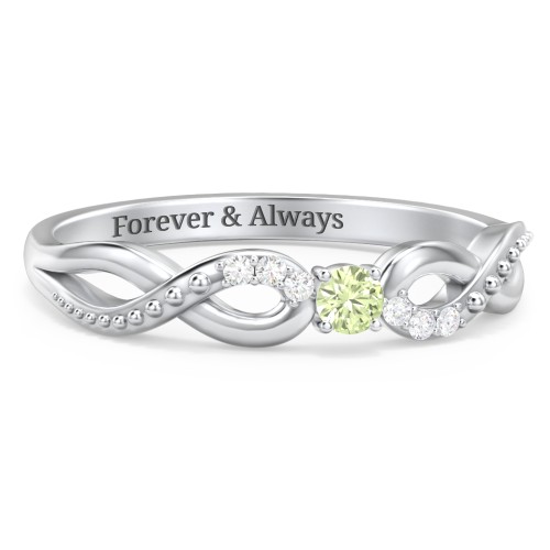 Double Infinity Gemstone Ring with Accents – Sterling Silver with Peridot and White Premium Zirconia