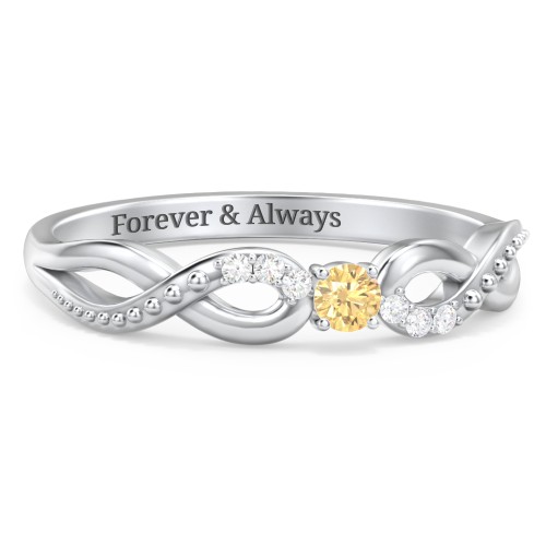 Double Infinity Gemstone Ring with Accents – Sterling Silver with Citrine and White Premium Zirconia