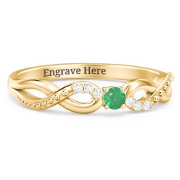 Double Infinity Gemstone Ring with Accents in 10K Solid Yellow Gold with Emerald and White Premium Zirconia