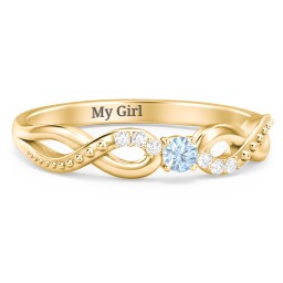 Double Infinity Gemstone Ring with Accents in 10K Solid Yellow Gold with Blue Topaz and White Premium Zirconia