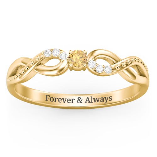 Double Infinity Gemstone Ring with Accents – 10K Yellow Gold with Citrine and White Premium Zirconia