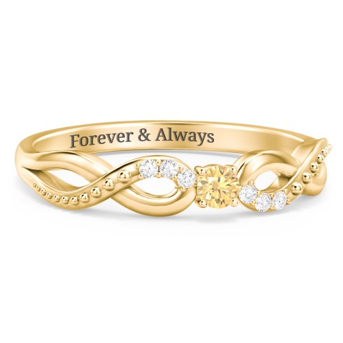 Double Infinity Gemstone Ring with Accents – 10K Yellow Gold with Citrine and White Premium Zirconia