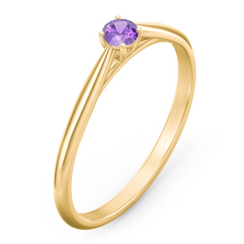 Classic Solitaire Sparkle Ring – 18K Gold Plated Silver with Amethyst