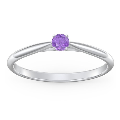Classic Solitaire Sparkle Ring – Sterling Silver with Amethyst