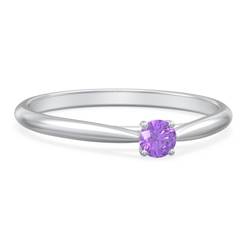 Classic Solitaire Sparkle Ring – Sterling Silver with Amethyst