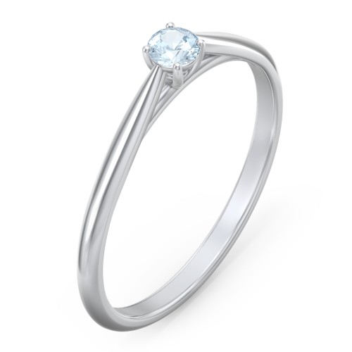 Classic Solitaire Sparkle Ring – Sterling Silver with Aquamarine
