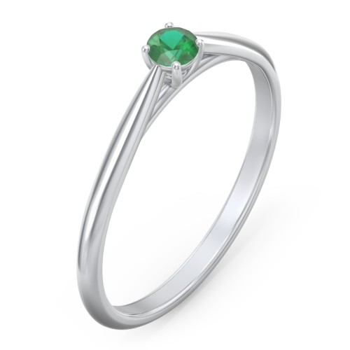 Classic Solitaire Sparkle Ring – Sterling Silver with Emerald