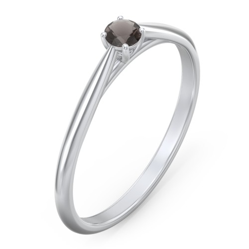 Classic Solitaire Sparkle Ring – Sterling Silver with Smokey Quartz