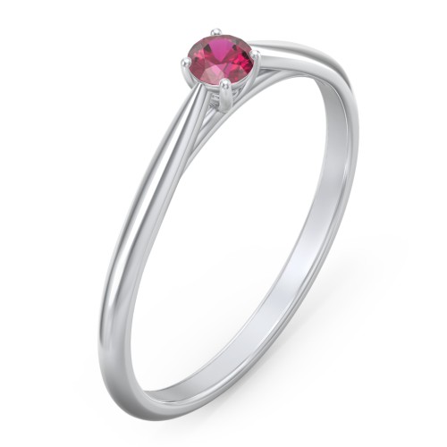 Classic Solitaire Sparkle Ring – Sterling Silver with Ruby