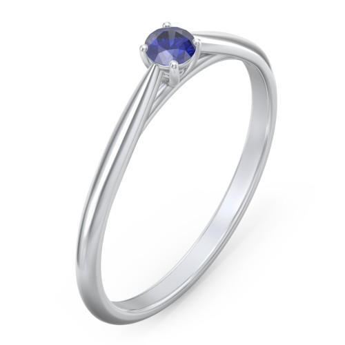 Classic Solitaire Sparkle Ring – Sterling Silver with Blue Sapphire