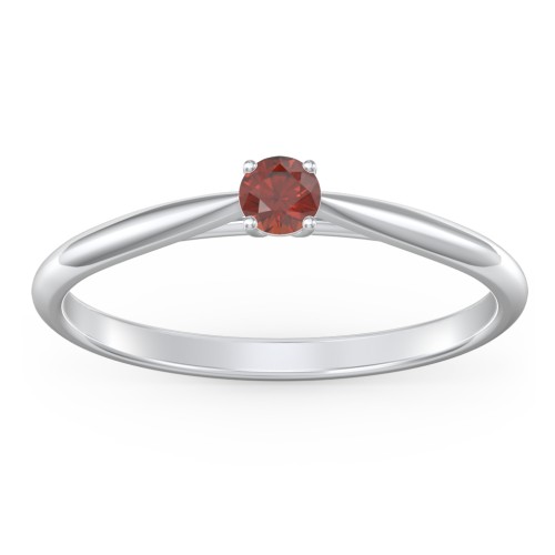 Classic Solitaire Sparkle Ring – Sterling Silver with Garnet