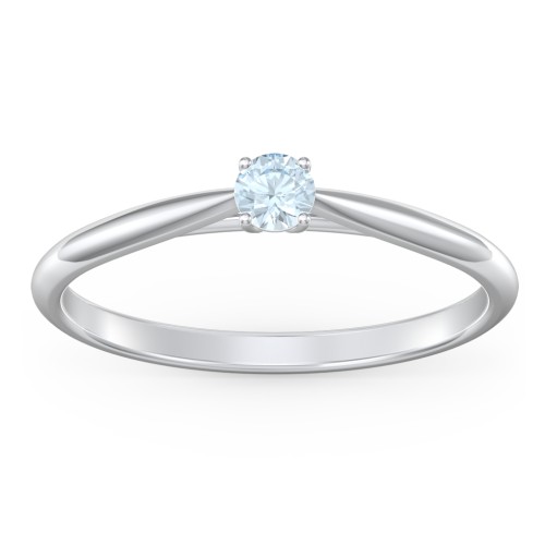 Classic Solitaire Sparkle Ring – Sterling Silver with Aquamarine