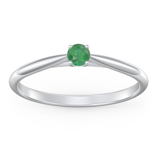 Classic Solitaire Sparkle Ring – Sterling Silver with Emerald