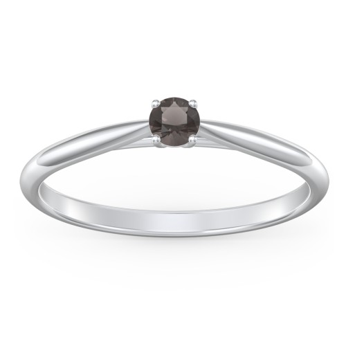 Classic Solitaire Sparkle Ring – Sterling Silver with Smokey Quartz