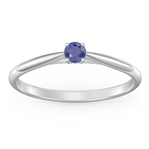 Classic Solitaire Sparkle Ring – Sterling Silver with Blue Sapphire