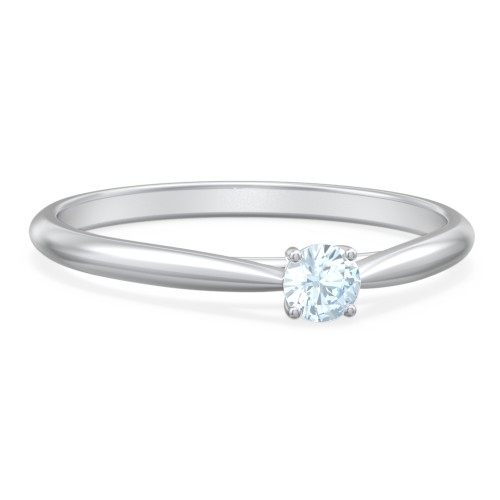 Classic Solitaire Sparkle Ring – Sterling Silver with Aquamarine
