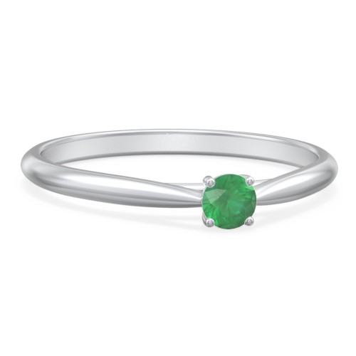 Classic Solitaire Sparkle Ring – Sterling Silver with Emerald