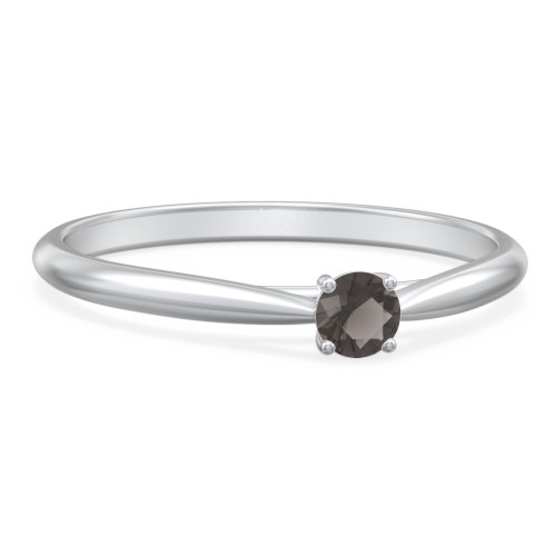 Classic Solitaire Sparkle Ring – Sterling Silver with Smokey Quartz