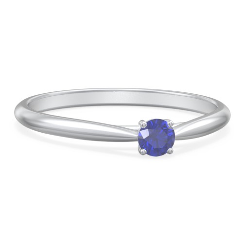 Classic Solitaire Sparkle Ring – Sterling Silver with Blue Sapphire