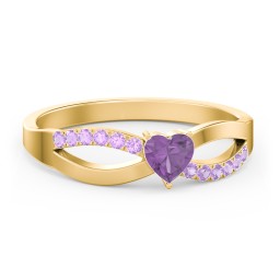 Split Shank Heart Promise Ring in 18K Gold Plated Silver with Amethyst and Amethyst Premium Zirconia