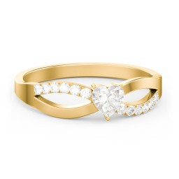 Split Shank Heart Promise Ring in 18K Gold Plated Silver with Cubic Zirconia and White Premium Zirconia