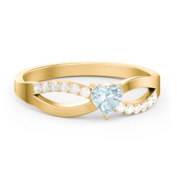 Split Shank Heart Promise Ring in 14K Solid Yellow Gold with Aquamarine and Fancy Yellow Premium Zirconia