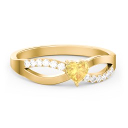 Split Shank Heart Promise Ring in 18K Gold Plated Silver with Citrine and White Premium Zirconia