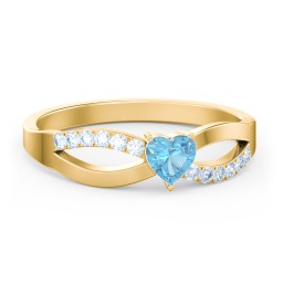 Split Shank Heart Promise Ring in 18K Gold Plated Silver with Blue Topaz and Fancy Blue Premium Zirconia